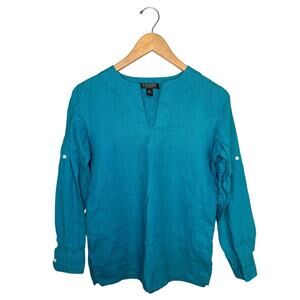 Lauren Ralph Lauren Women’s Linen Roll Tab Tunic Shirt Size XS Petite Teal